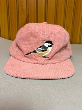 Embroidered Bird Corduroy Cap in Dusty Pink